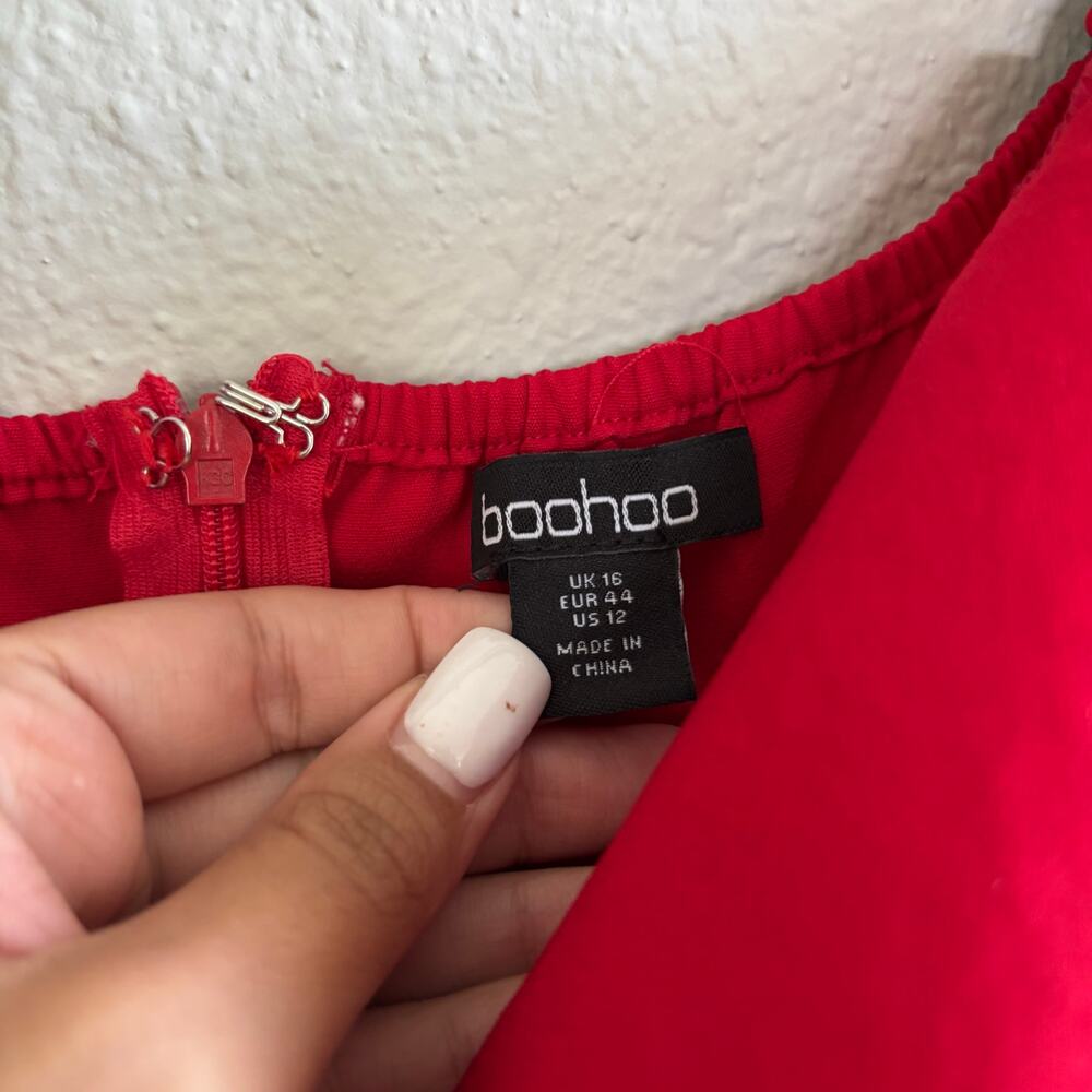 Boohoo Red Bandeau Tailored Wide Leg Jumpsuit Sleeveless Women's Size 12 - Picture 8 of 10